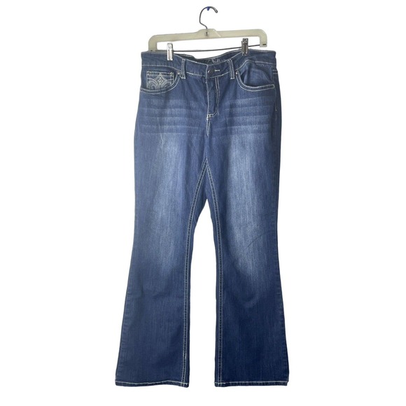 Love Nation Denim - Love Nation Bootcut Flare Jeans Women 14 Embellished Blue Stretch Denim 36x32